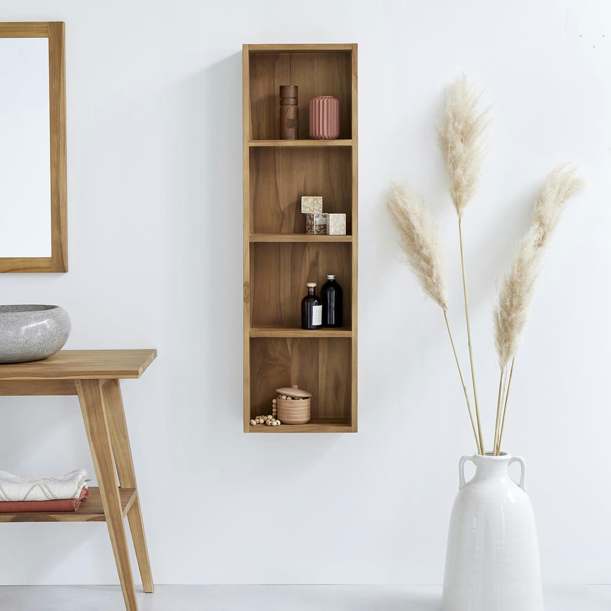 - Colonne de salle de bain en teck massif suspendue