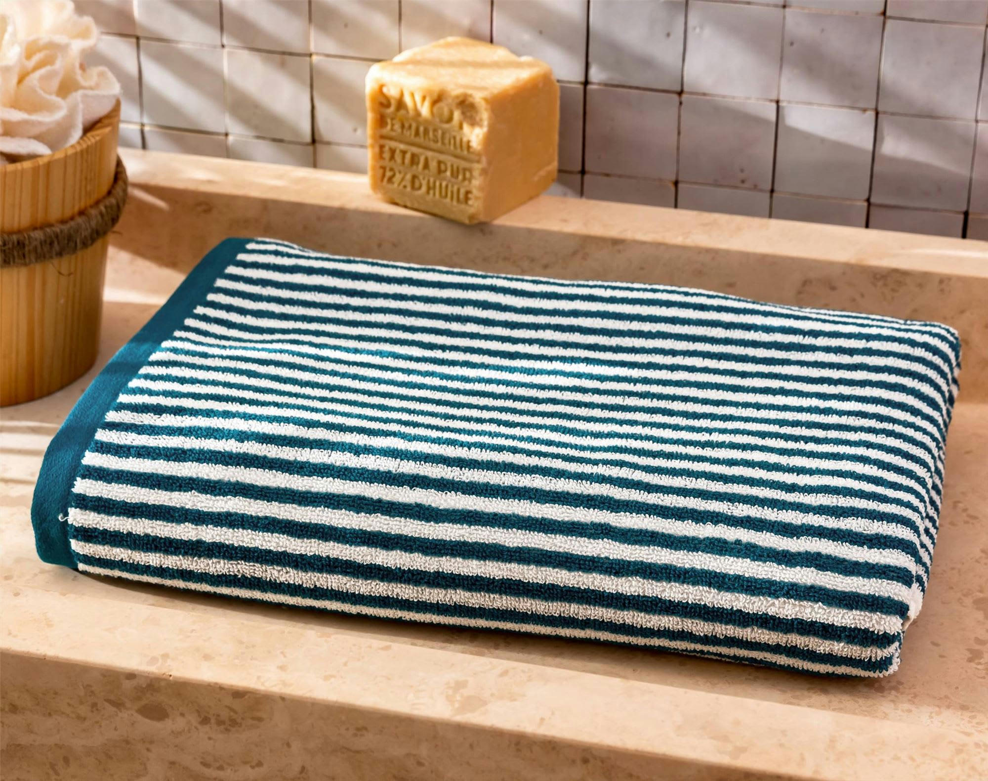 CHARLIE - Serviette de toilette 50x90 bleu canard en coton 450 g/m²