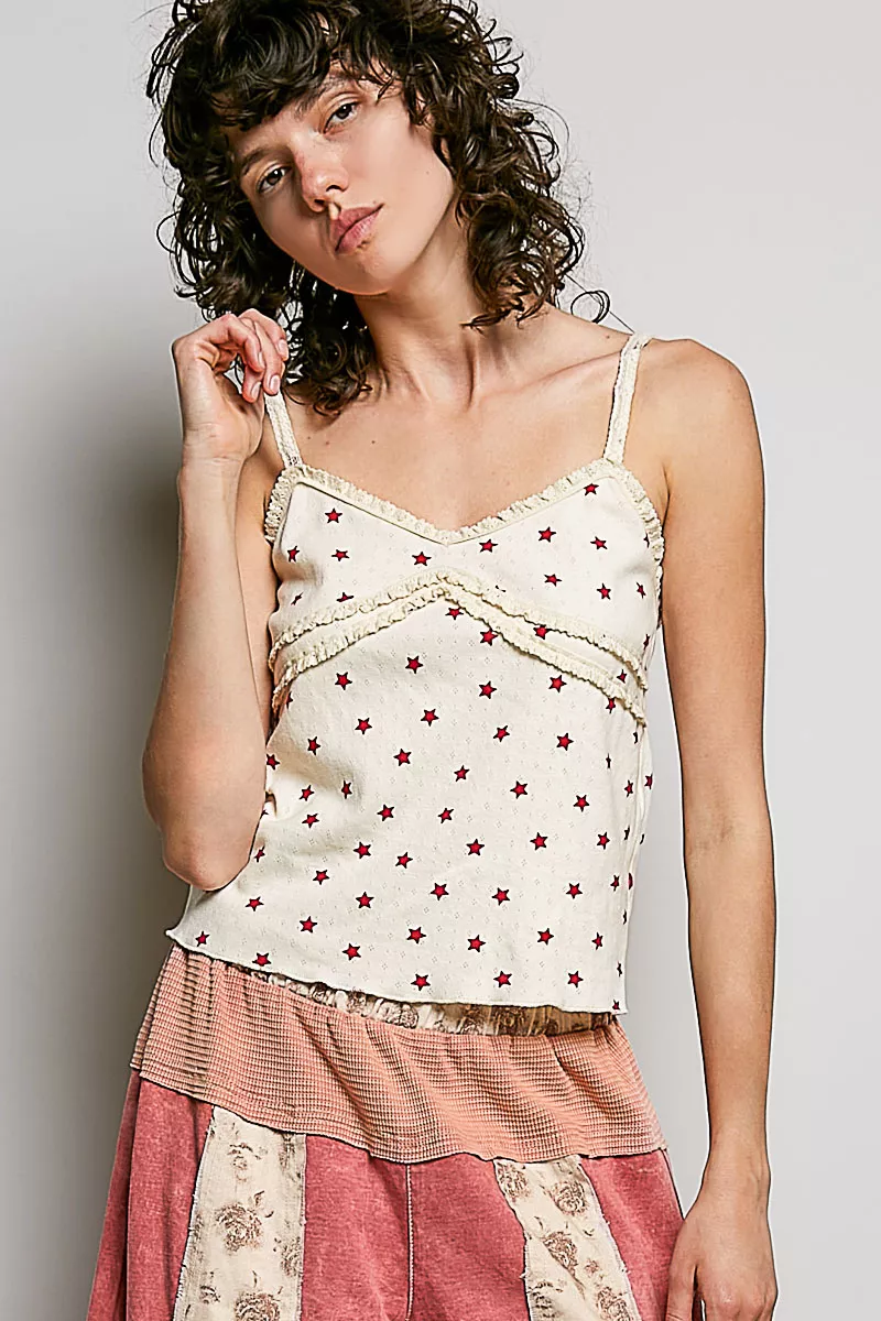 POL Star Printed Lightweight Ribbed Knit Cami