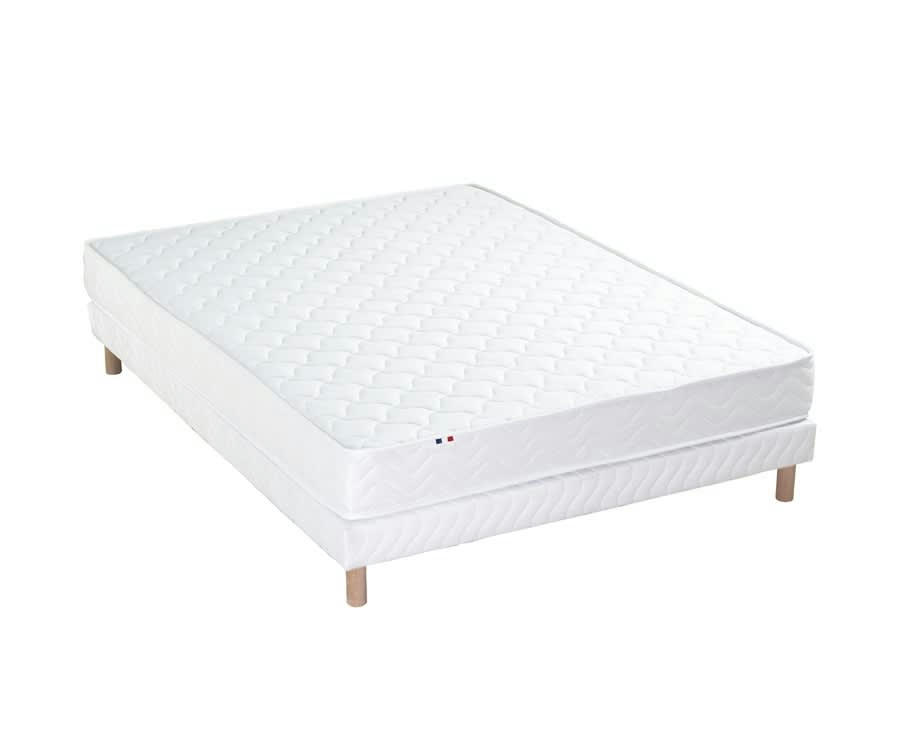 ENSEMBLE STRATUS - Ensemble matelas mousse ferme sommier blanc 140x190