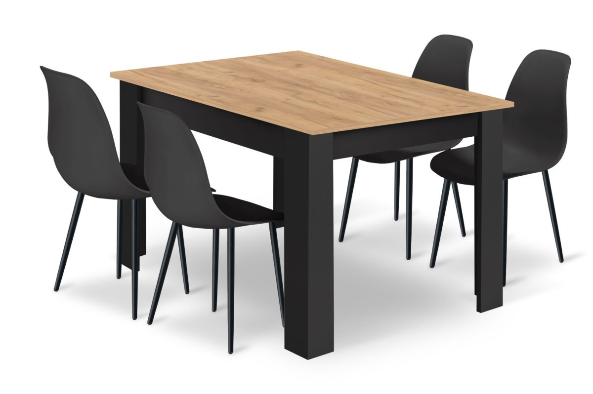 Zestaw Stół NP 120x80 Artisan nogi czarne   4 krzesła WAT czarne