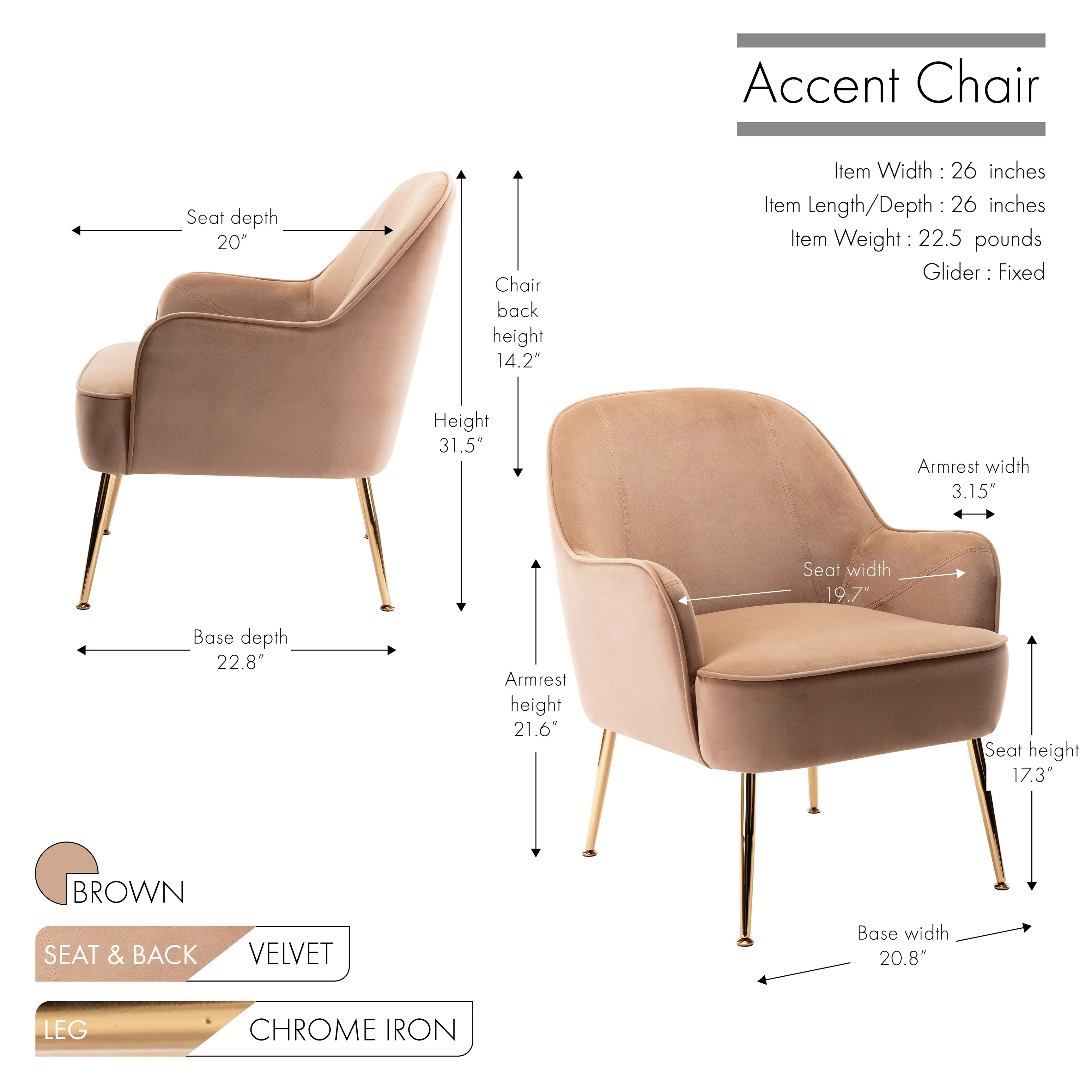 Porthos Home Adora Velvet Upholstered Accent Chair with Gold Chrome Legs