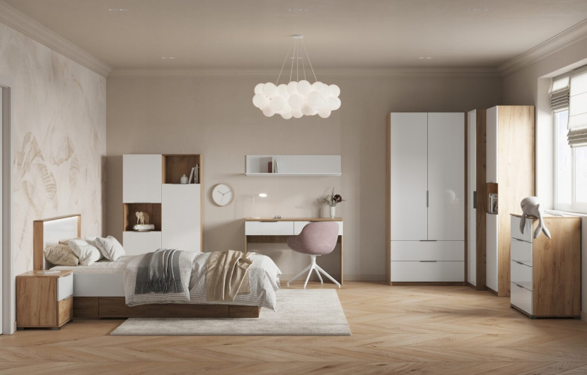 Łóżko Tissa 120x200cm z oświetleniem led dąb craft/biały