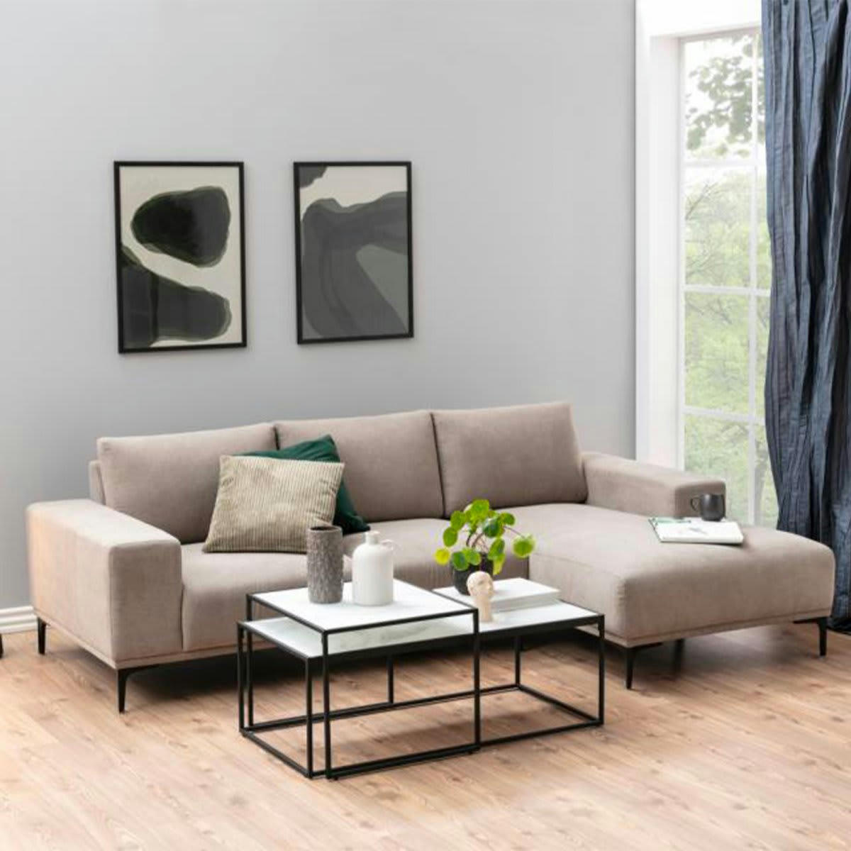 BOLTA - Lot de 2 tables gigognes en marbre blanc et pieds métal noir