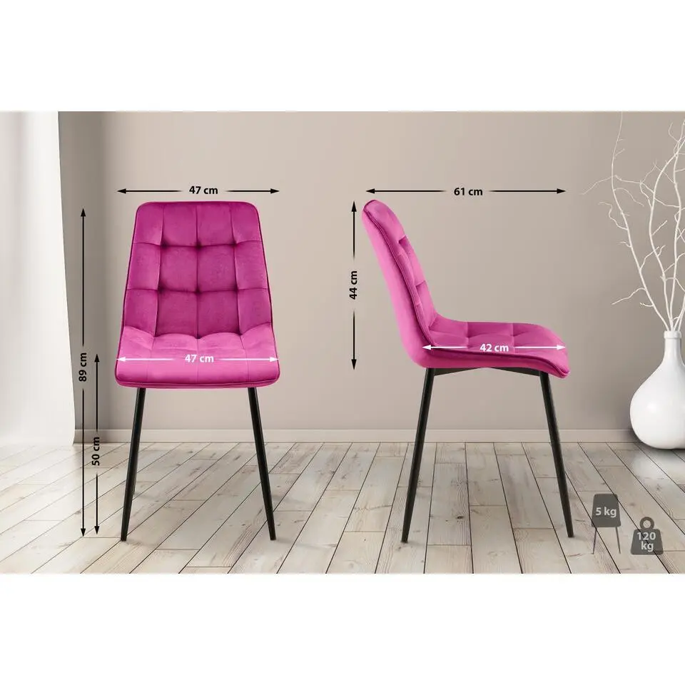 CLP Eetkamerstoel Gifford mat zwart Frame - Fluweel - purper