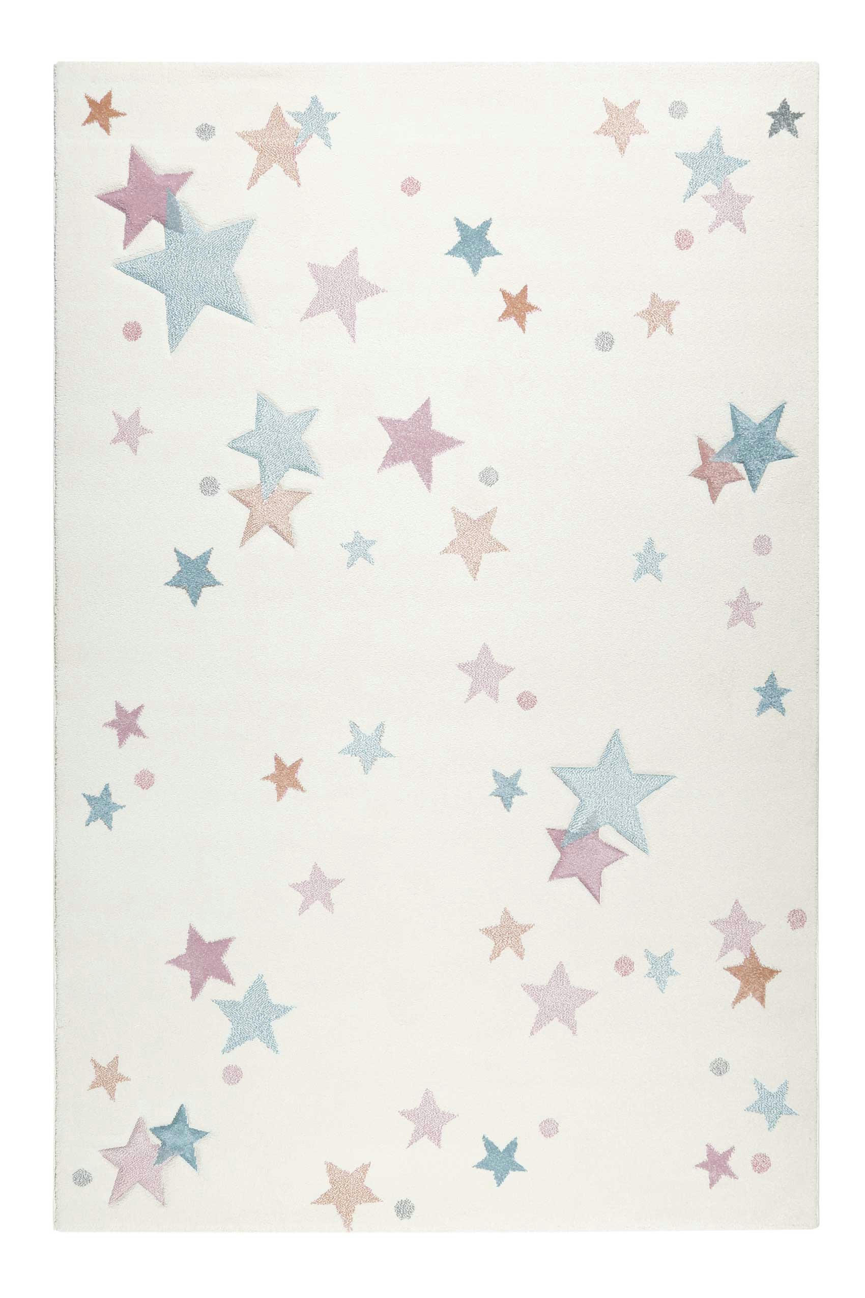 JONNE - Tapis enfant ciel étoilé blanc pastel avec relief 160x225