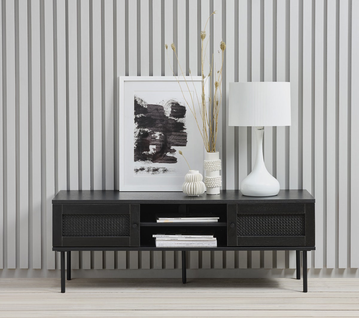 Olivine Jari TV meubel Zwart - Hout - Metalen Poten - B 120 cm