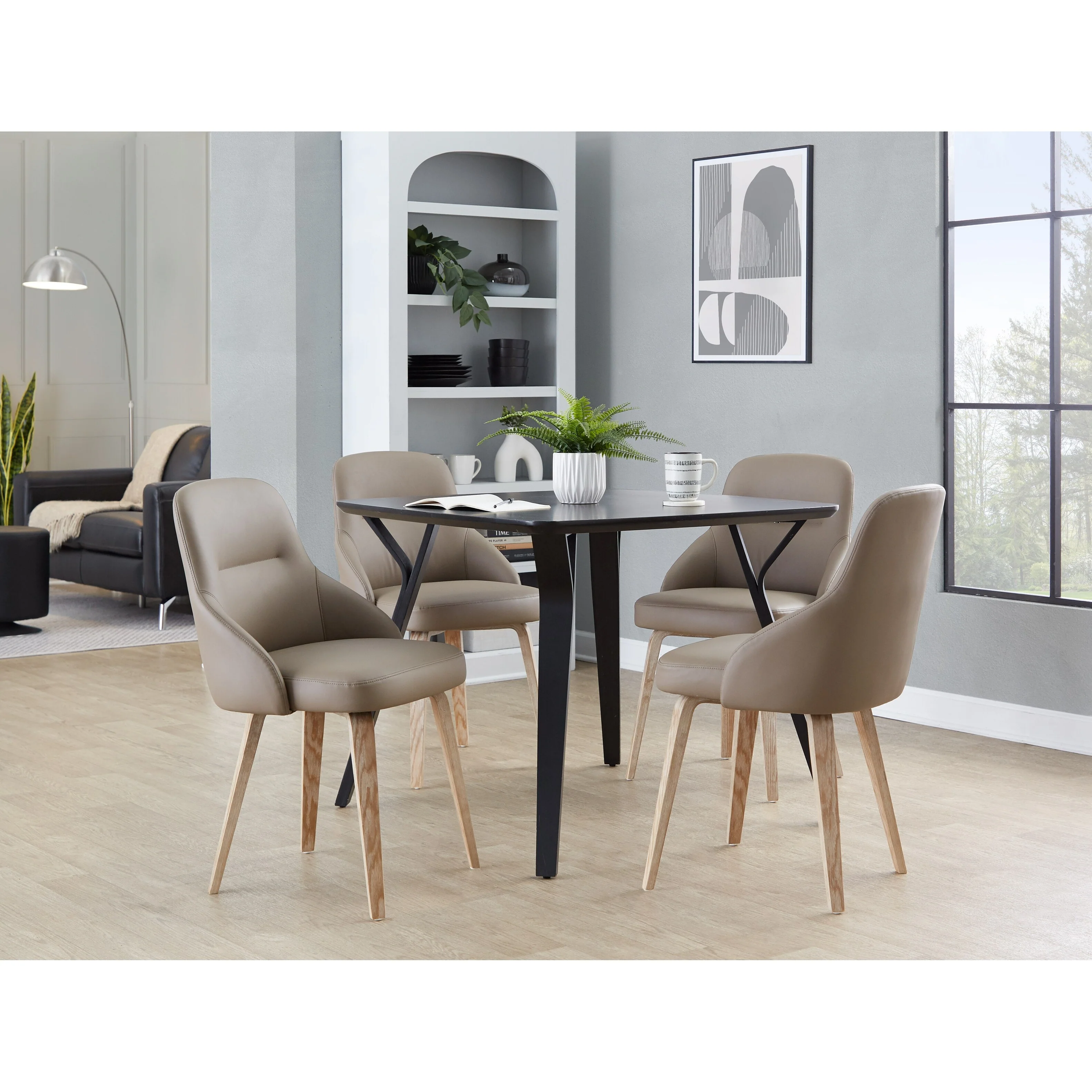 York Upholstered Contemporary Chair in Whitewashed Wood - Set of 2