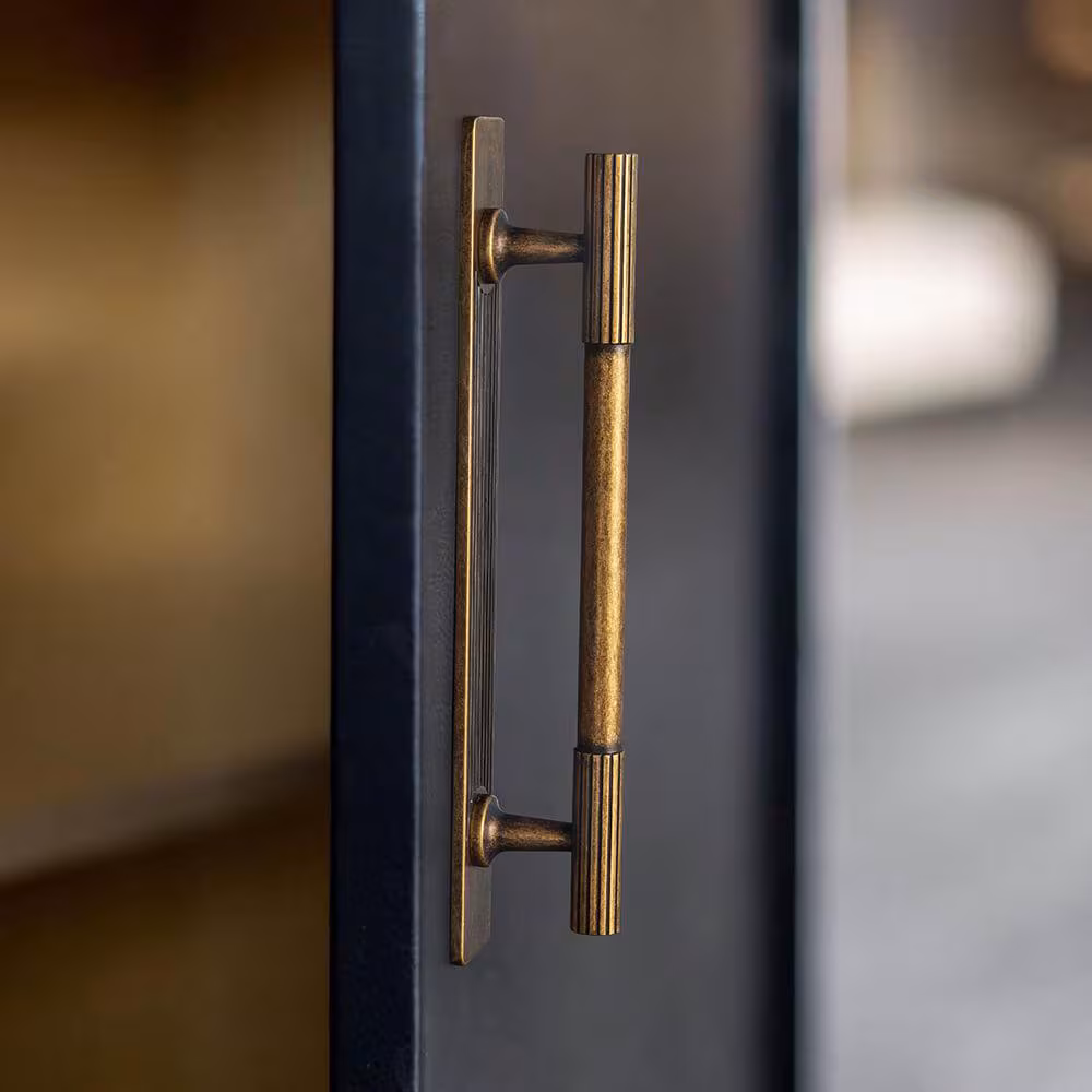 Striped Antique Brass Cabinet Handle , Champagne Gold Wardrobe Knobs