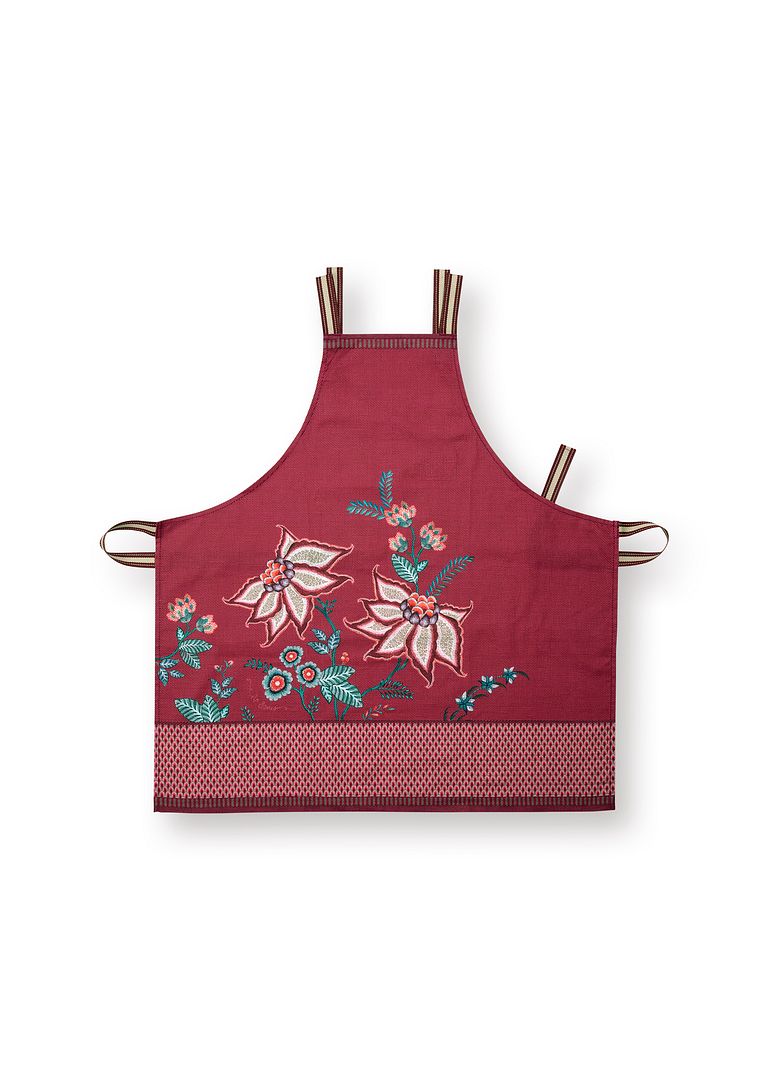 Pip Studio Flower Festival Keukenschort - Schort - Donkerroze - 85x88cm
