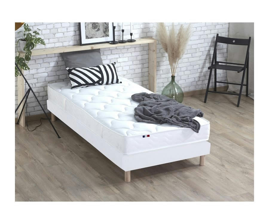 ENSEMBLE ALTO - Ensemble matelas mousse ferme sommier blanc 90x190