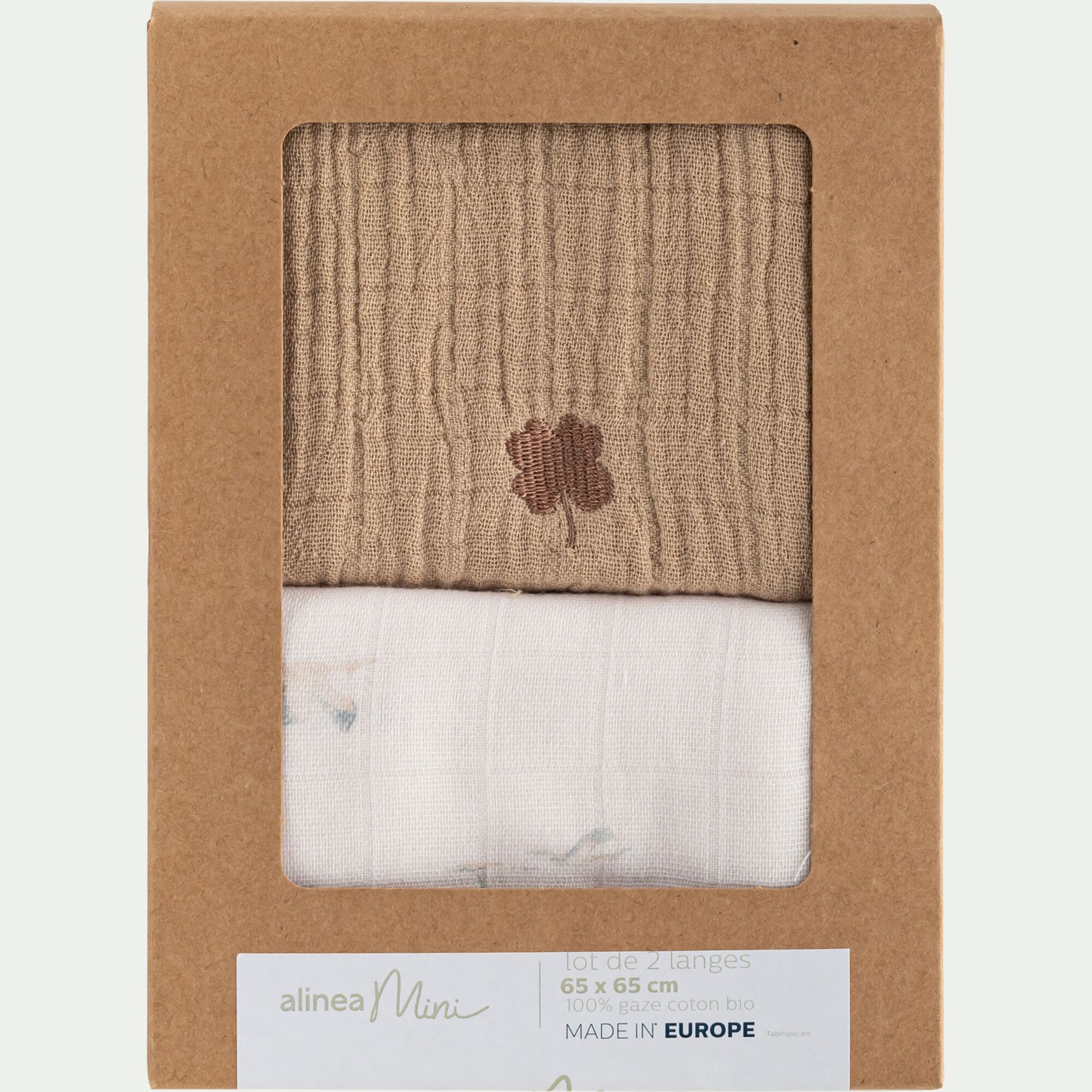 ENVOL - Lot de 2 langes en gaze de coton bio 70x70cm - beige