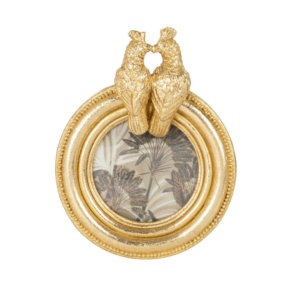 ASAR - Cadre photo rond en résine dorée et oiseaux 7x7