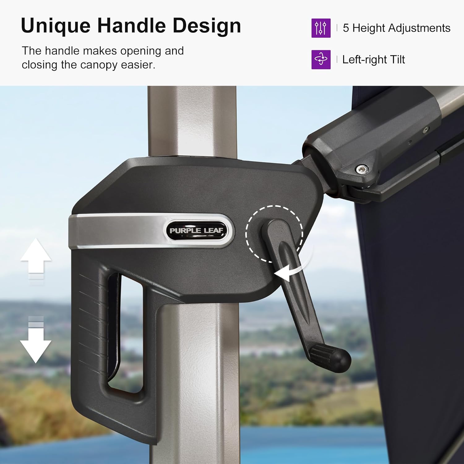 PURPLE LEAF 8' X 10' Left-right Tilting Patio Umbrella with Base Outdoor Swivel Cantilever Offset Aluminum Umbrella with Champagne Frame and 360-degree Rotation for Garden Deck Pool, Navy Blue