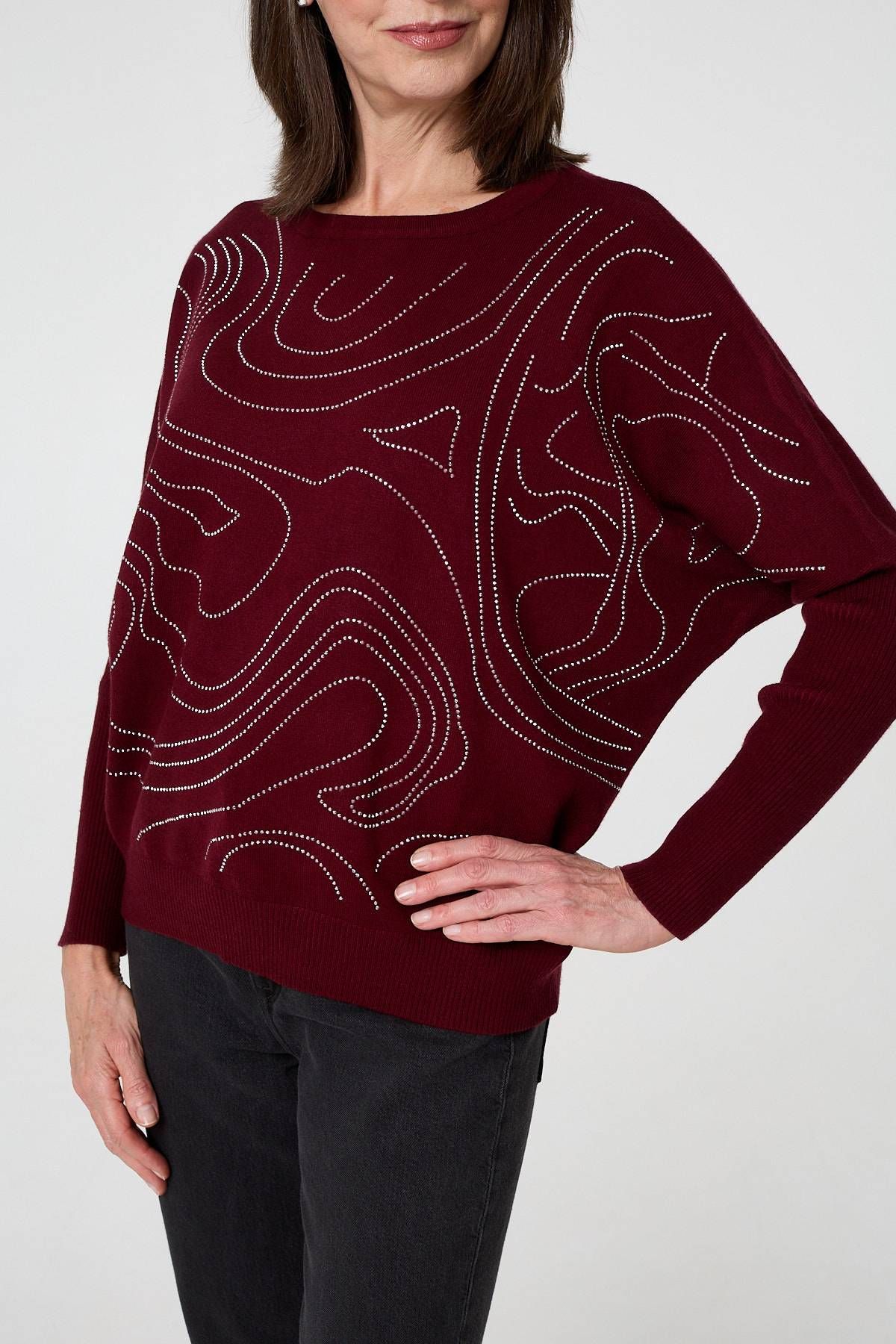 Izabel London Diamante Detail Batwing Sleeve Jumper