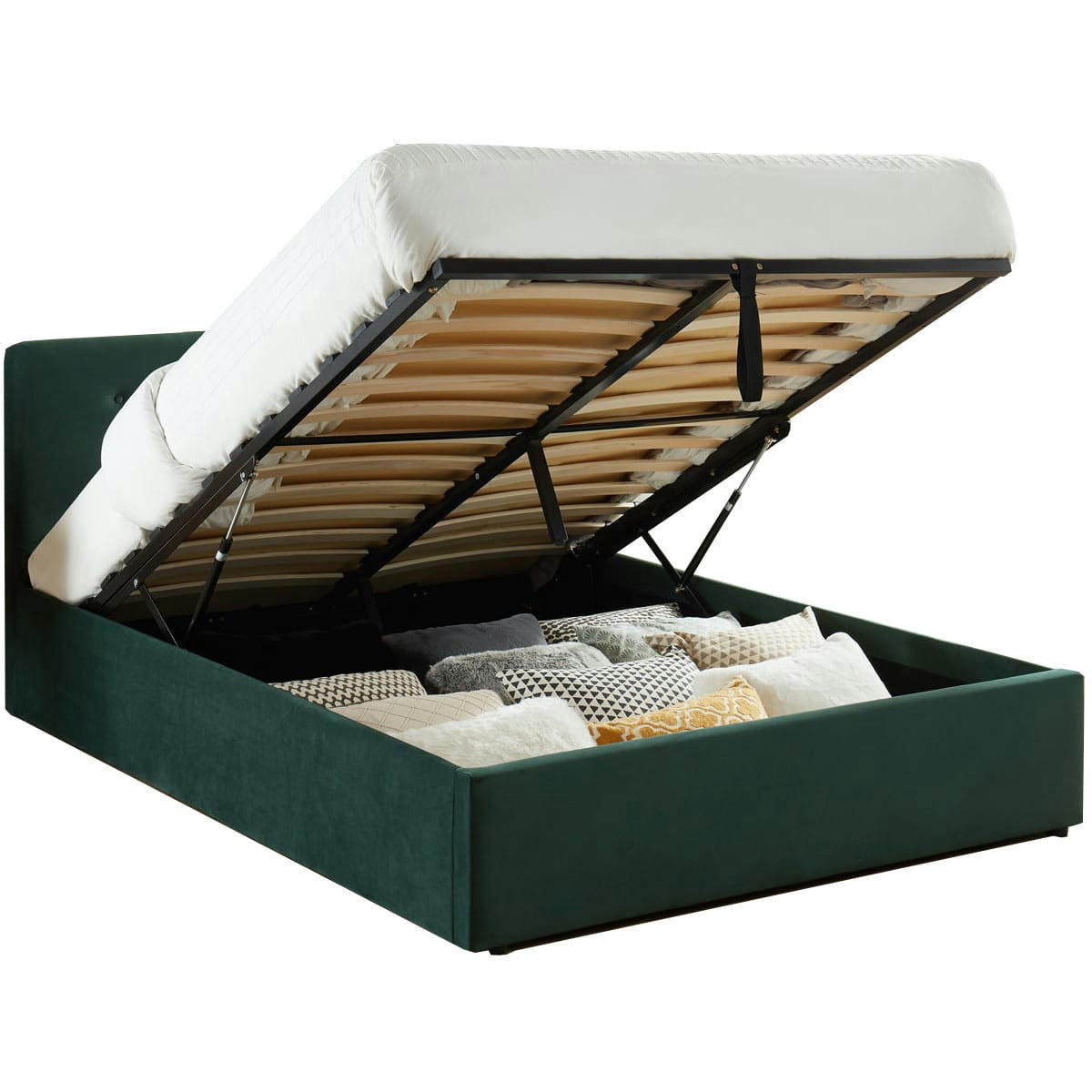 TINA - Lit coffre velours vert 140x190 avec sommier et tête de lit