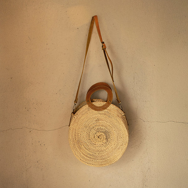 Panier rond anse cuir (10x30 cm - Naturel)