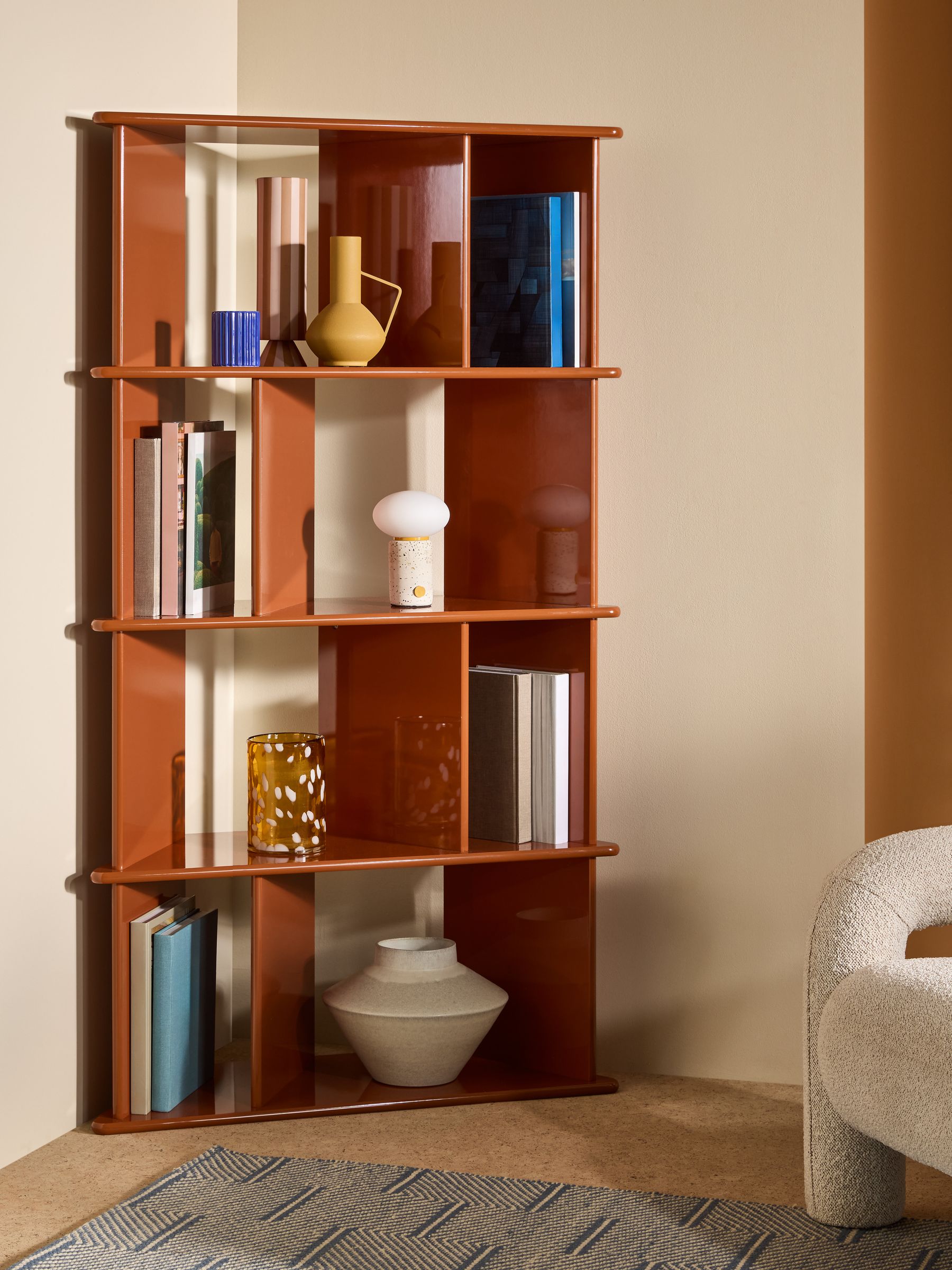 Ingrid Narrow Shelving Unit in Rust Orange