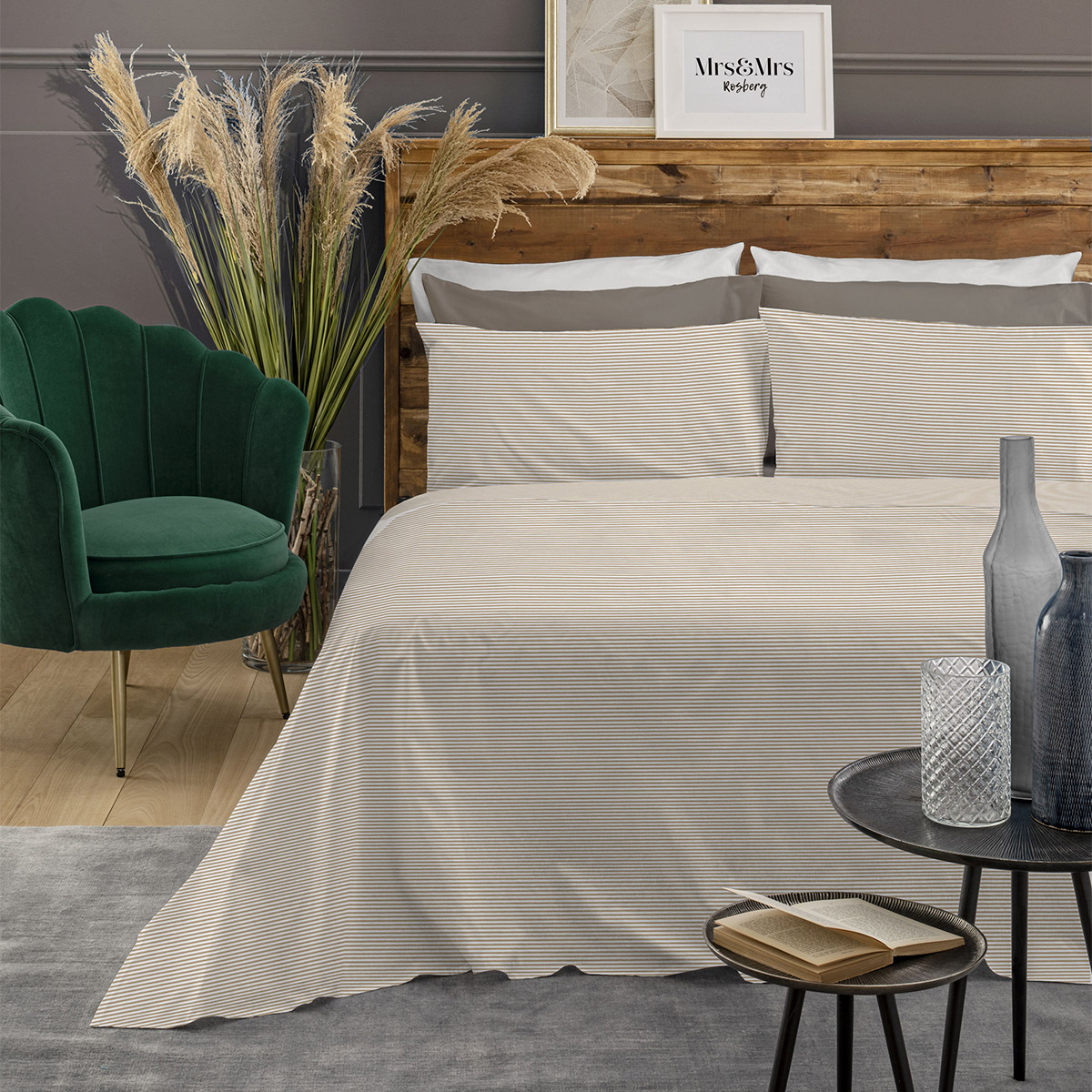 Jogo cama de casal e 2 capas de almofadas MALAKITE 240x290cm