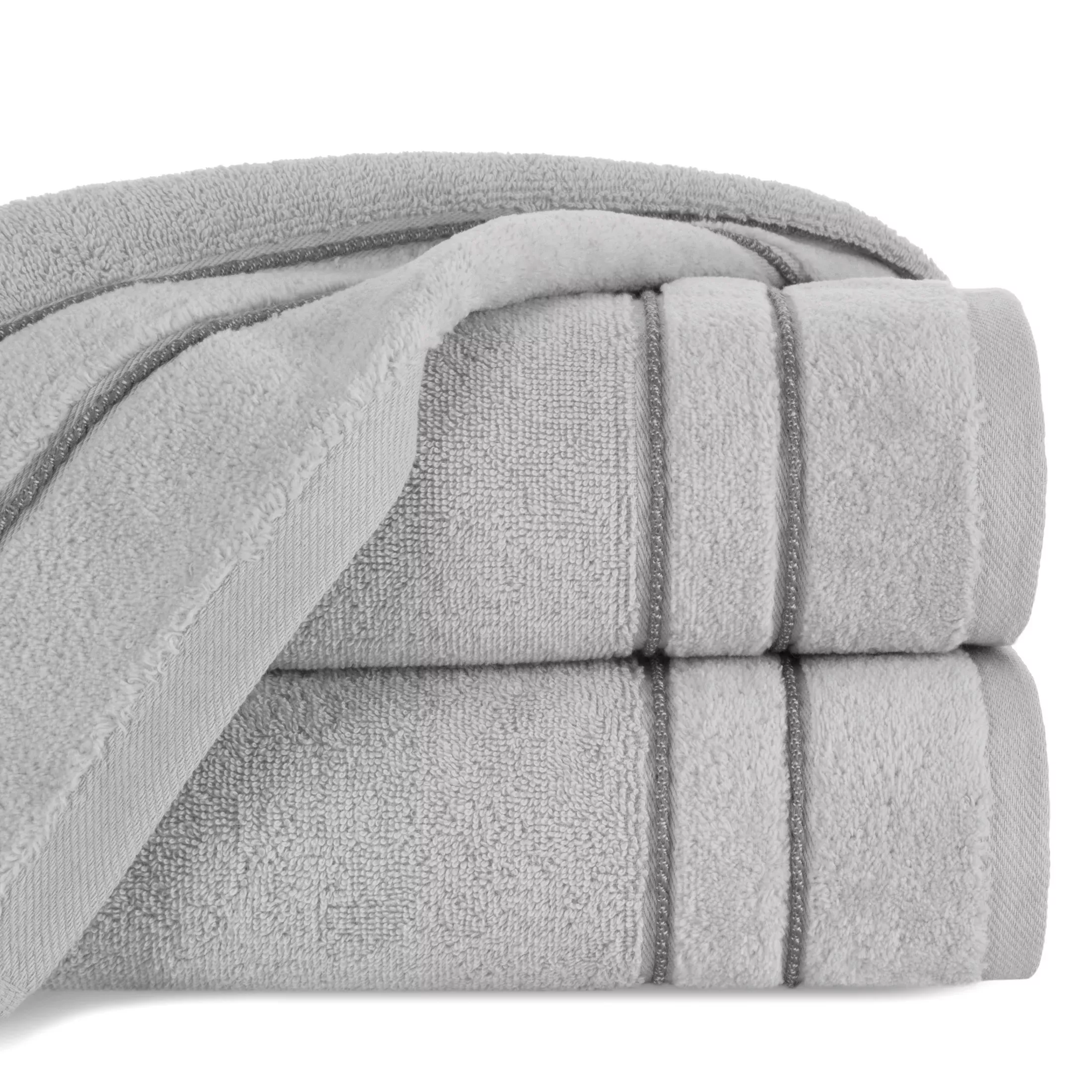 Ręcznik kąpielowy 50x90 cm bawełniany kolor srebrny z kontrastującymi paseczkami 500 g/m2 SIBEL