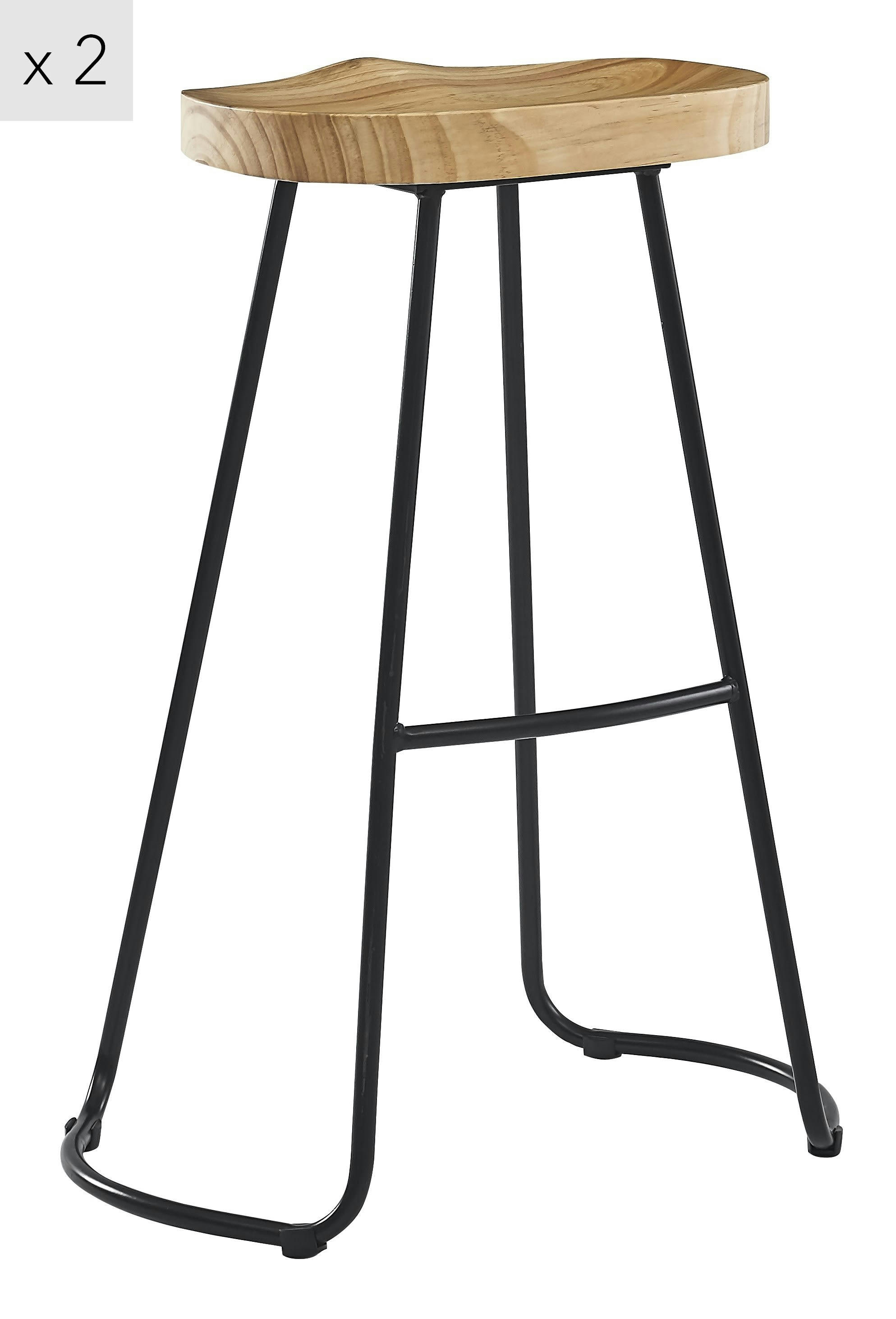 - Lot de 2 tabourets de bar en métal et frêne naturel