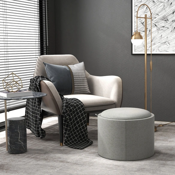 Hocker, rund, Ø 56 cm, leinenoptik, grau