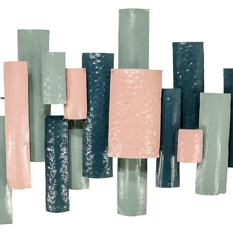 BIG-BEL - Décoration murale en métal, bamboo épais rose bleu gris 105x55