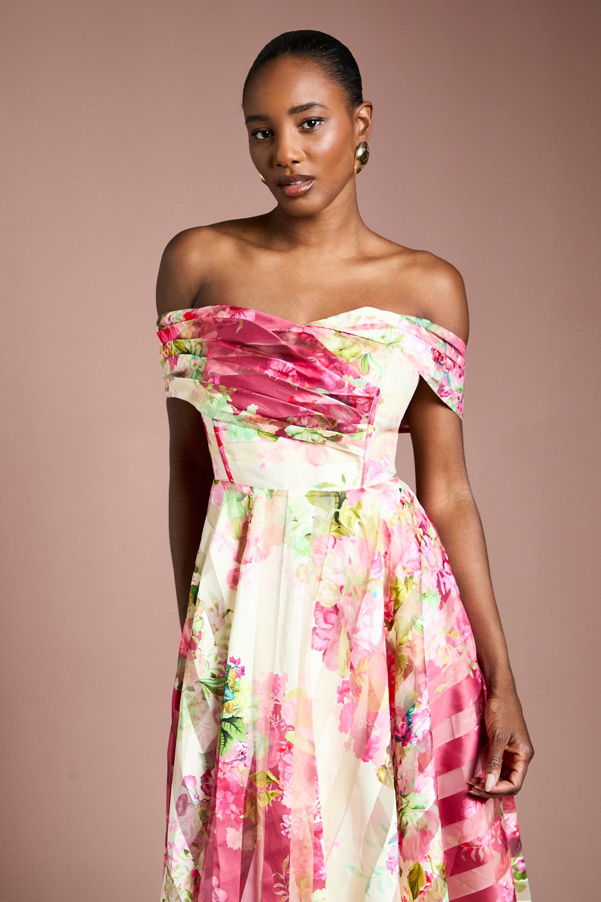 Coast Stripe Organza Pleat Top Midi Dress