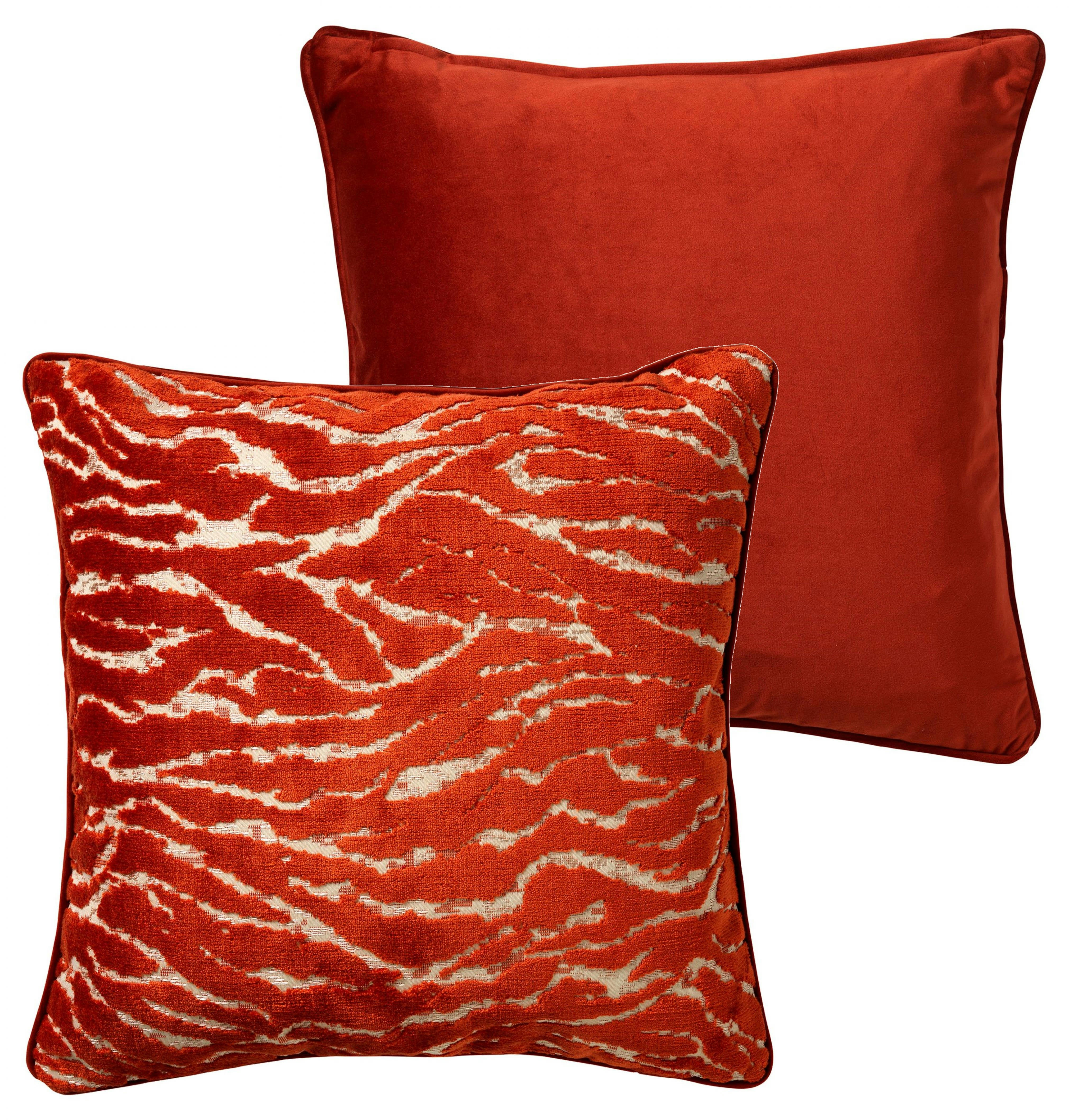 ZABRINA - Housse de coussin orange en velours-45x45 cm avec imprimé animalier