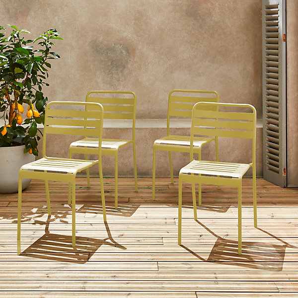 Lot de 4 chaises de jardin acier. 4 places. jaune. Amelia. L44 x P52 x H79cm