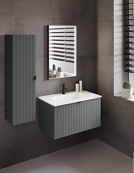Meuble sous-vasque suspendu HARMO 80 cm Façade rainuré vert semi-mat