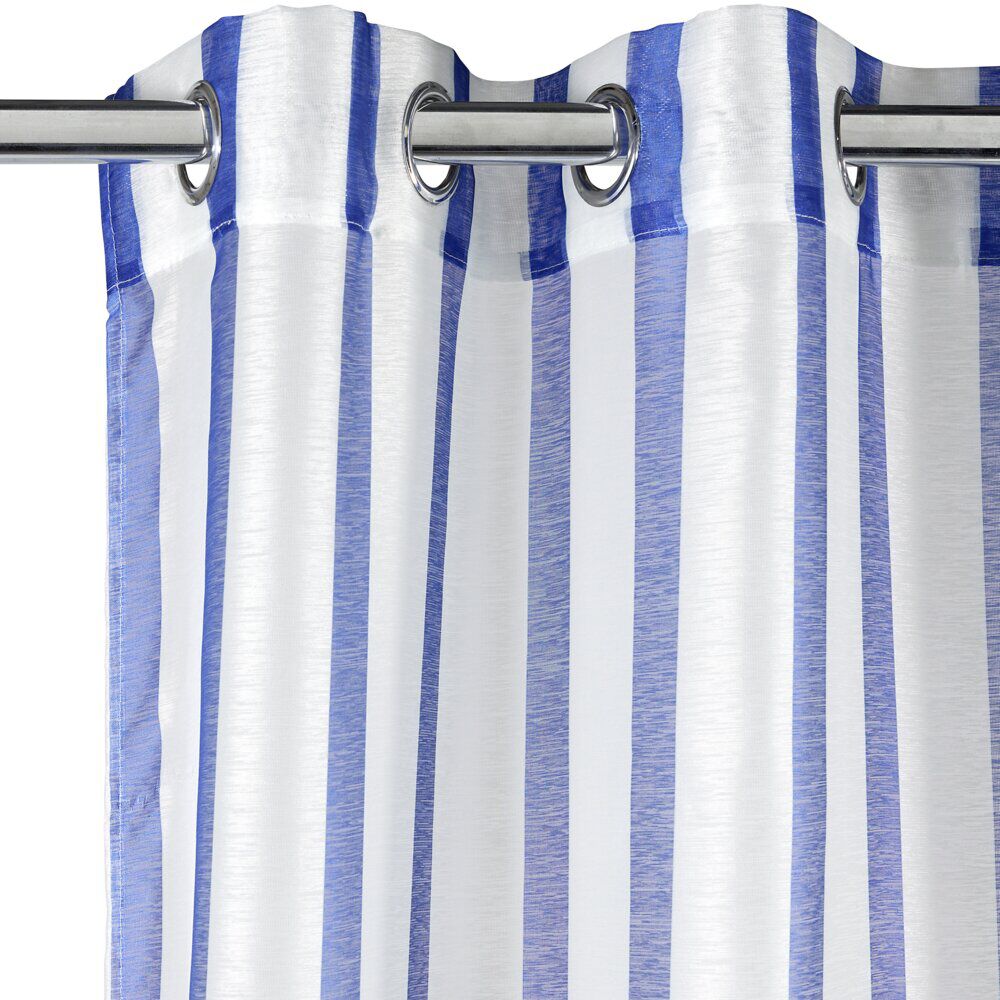 Voilage à oeillets 140x240cm polyester bayadère rayures blanc et bleu