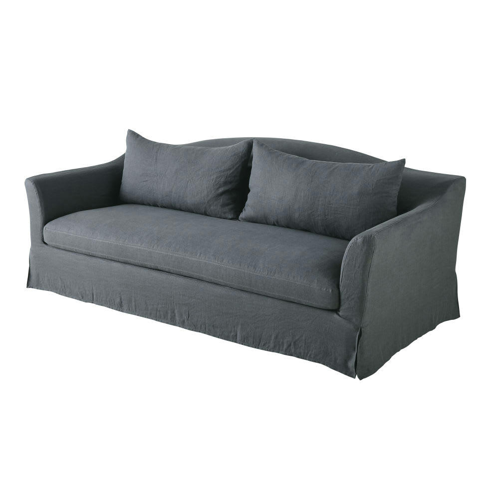 Anaelle - Canapé 4 places en lin lavé gris anthracite