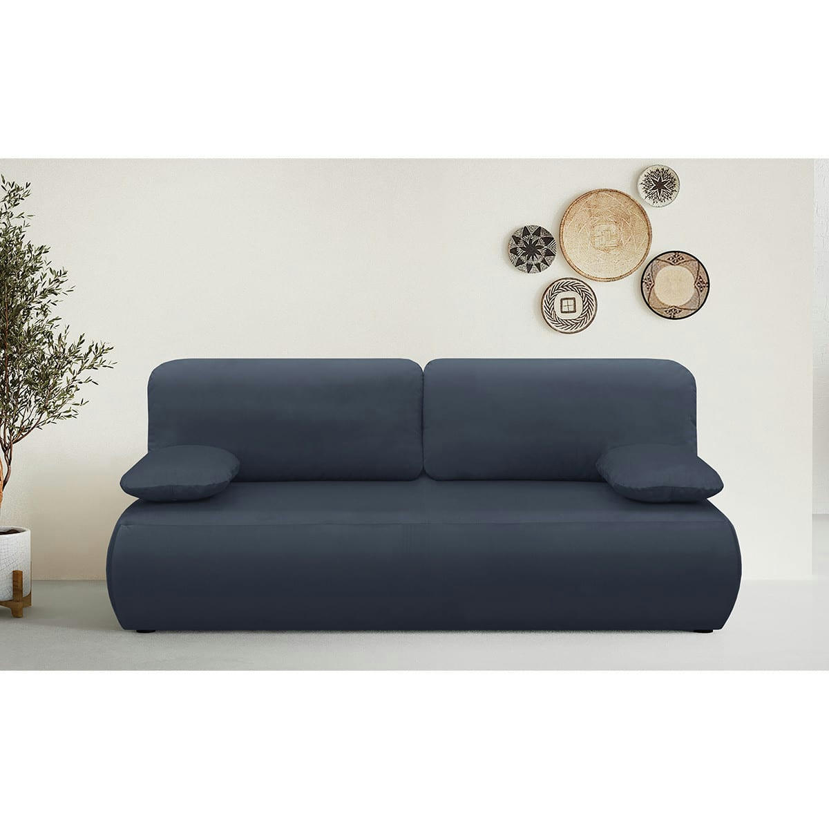 GEMMA - Canapé convertible 3 places avec coffre en velours bleu nuit