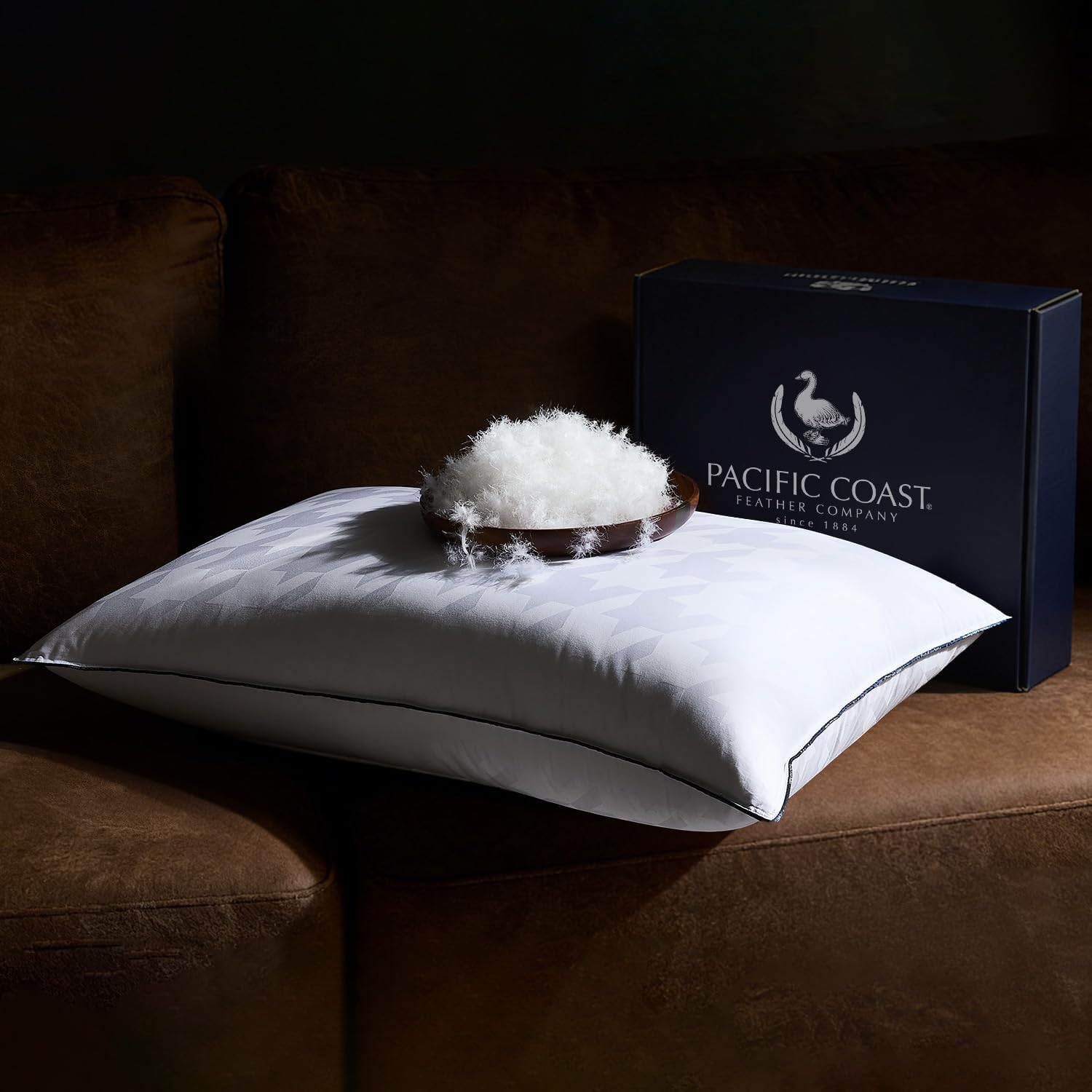 Pacific Coast Down Pillow, Extra Support for Side Sleepers, Firm Supportive, White Goose Down Bed Pillow, 650 Fill Power, 450 Thread Count 100% Jacquard Cotton Shell, Luxury, Queen Size, 1 Pack