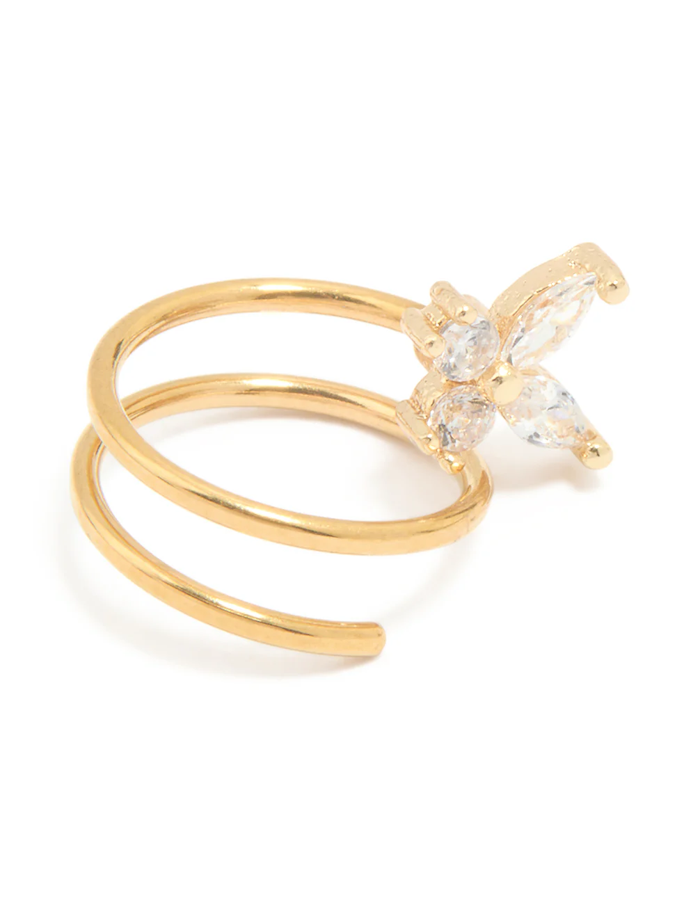 Gold Plated Surgical Steel Cubic Zirconia Butterfly Twist Nose Ring