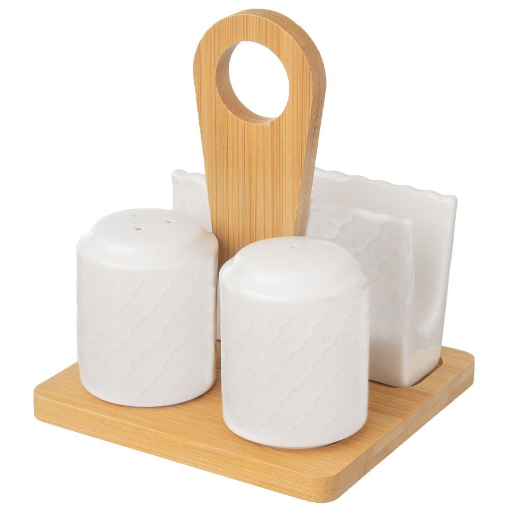 Solniczka i pieprzniczka ze stojakiem porcelanowa WHITELINE