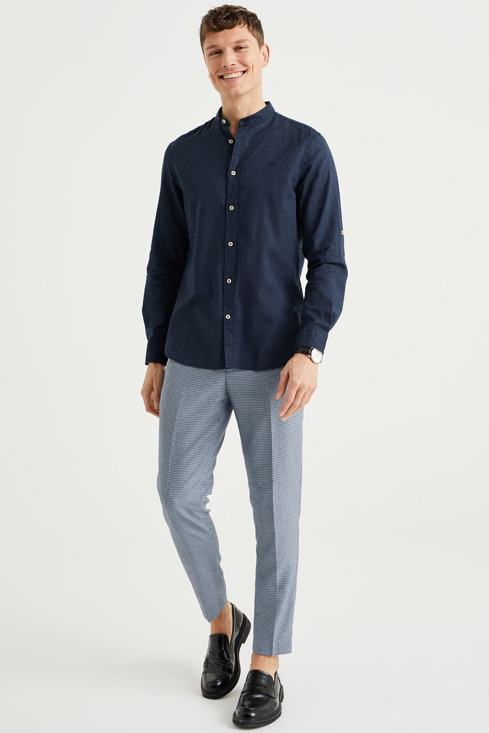 Heren Easy care regular fit overhemd van linnenmix