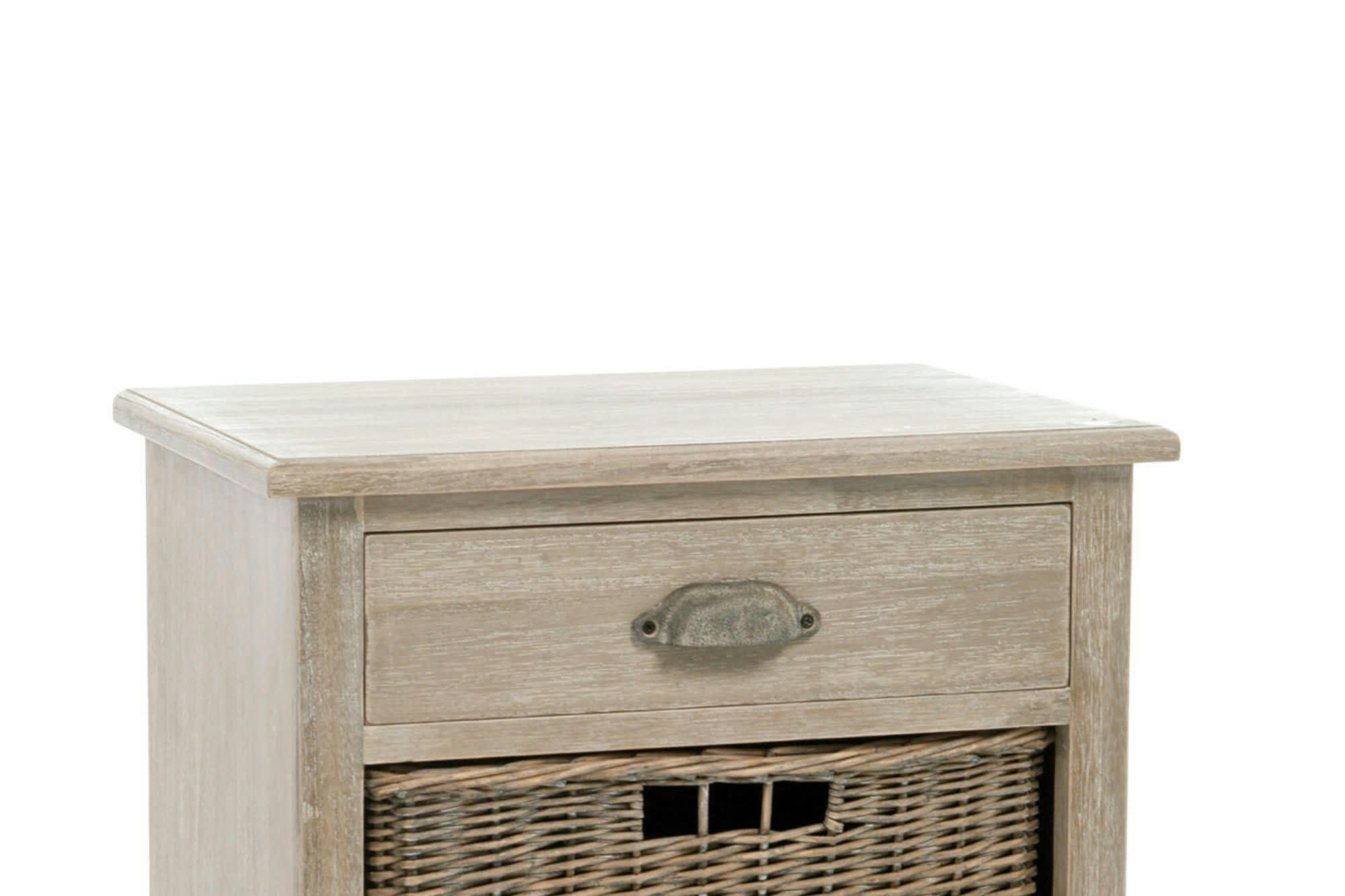 KÖRG - Table de chevet en bois 1 tiroir et 2 paniers en osier