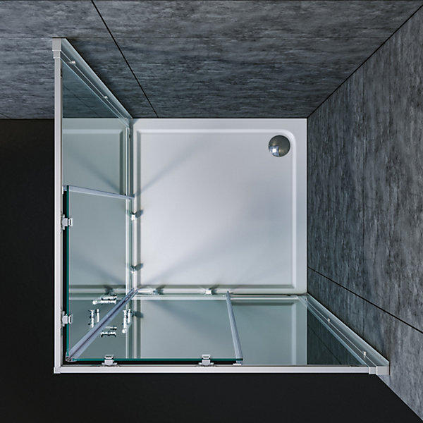 Cabine de douche SIRHONA 80x80x185cm Porte Coulissante Double   Entrée d'angle   Verre trempé 6 mm   Argent Brillant