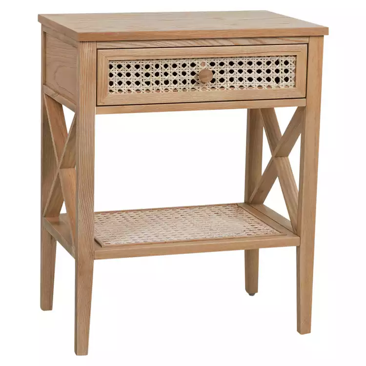 Habitat Mornington Rattan 1 Drawer Bedside Table - Oak