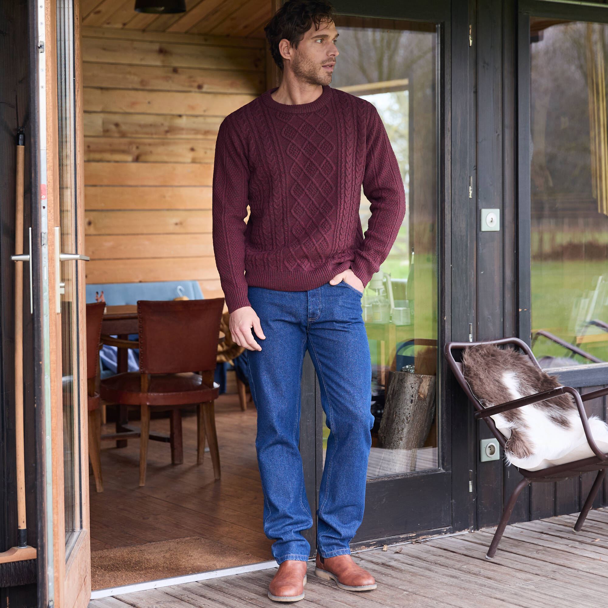 Pull col rond maille irlandaise