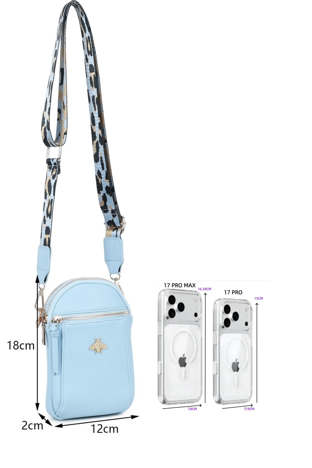 Fontanella Fashion Gabby Bee Badge Triple Pockets Crossbody Phone Bag with Canvas Strap