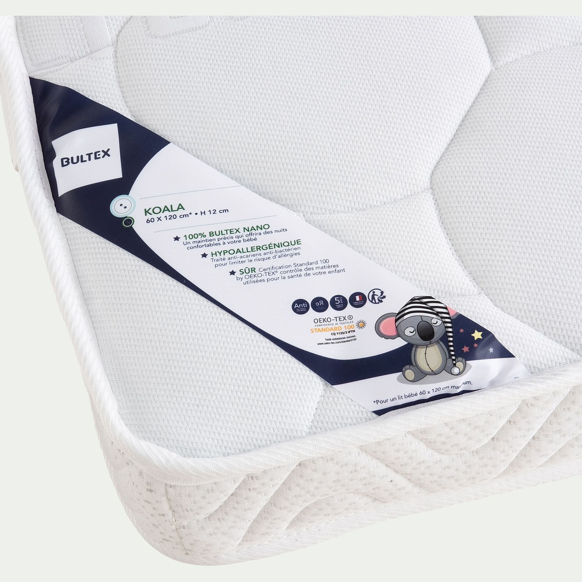 KOALA - Matelas bébé Bultex nano 60x120cm - H12cm