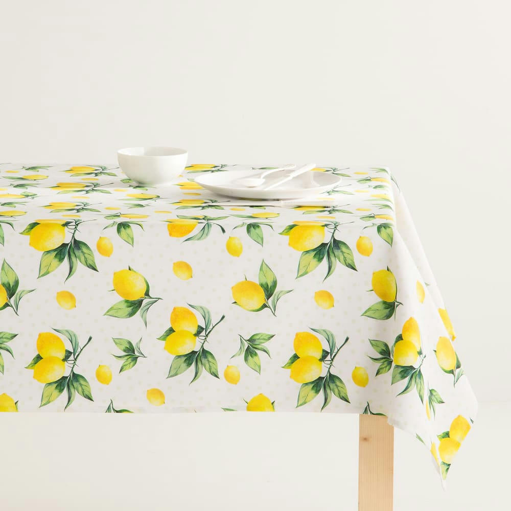 CITRUS - Nappe imprimée jaune avec traitement anti-taches en coton 140x240 cm