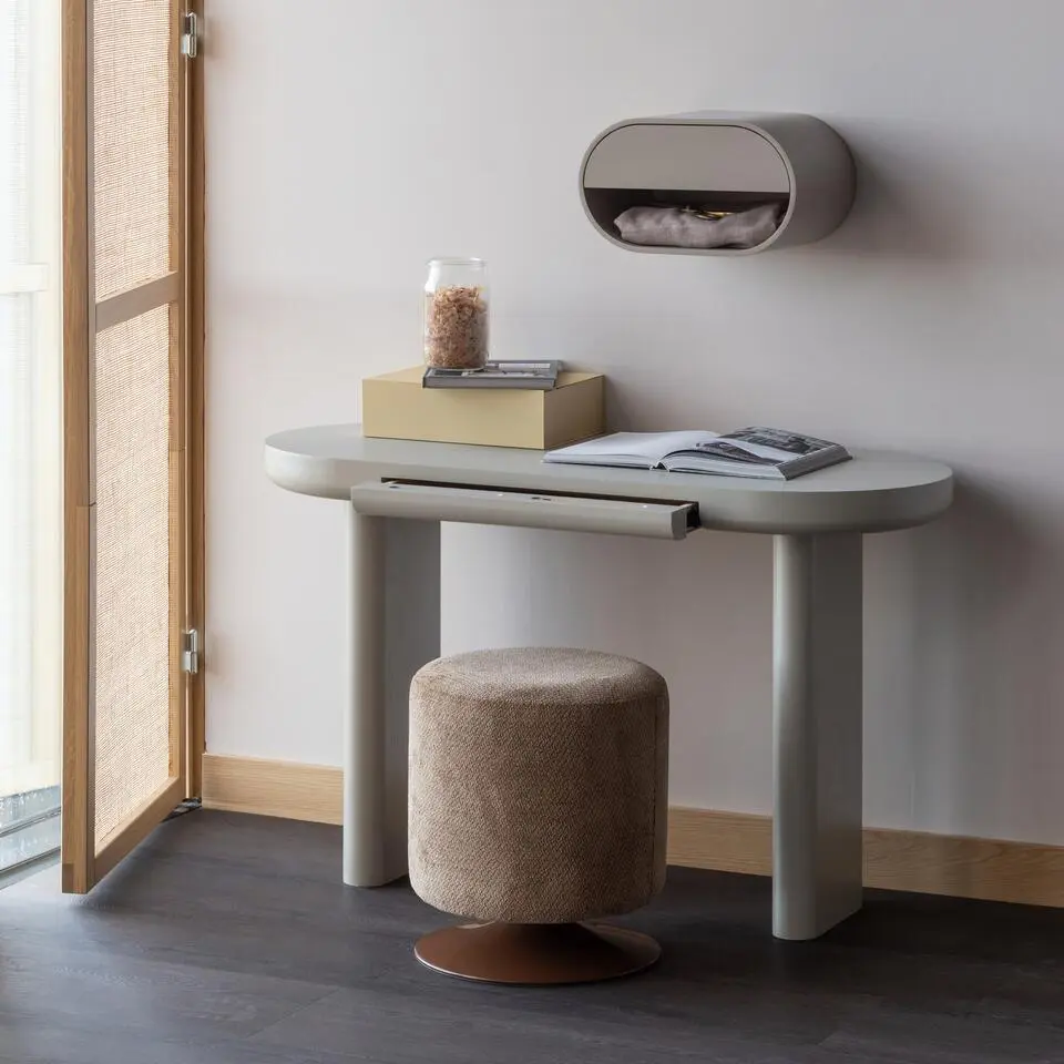 WOOOD Islen Poef Met Draaivoet - Boucl&eacute; - Bruin - 47x39x39