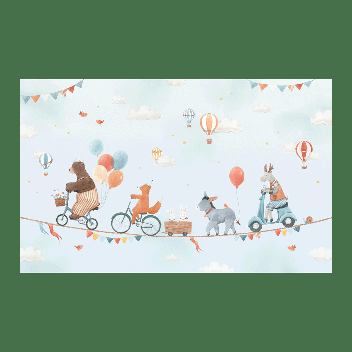 GENTLE FRIENDS - Papier peint panoramique animaux, bleu 4m x 2,48m