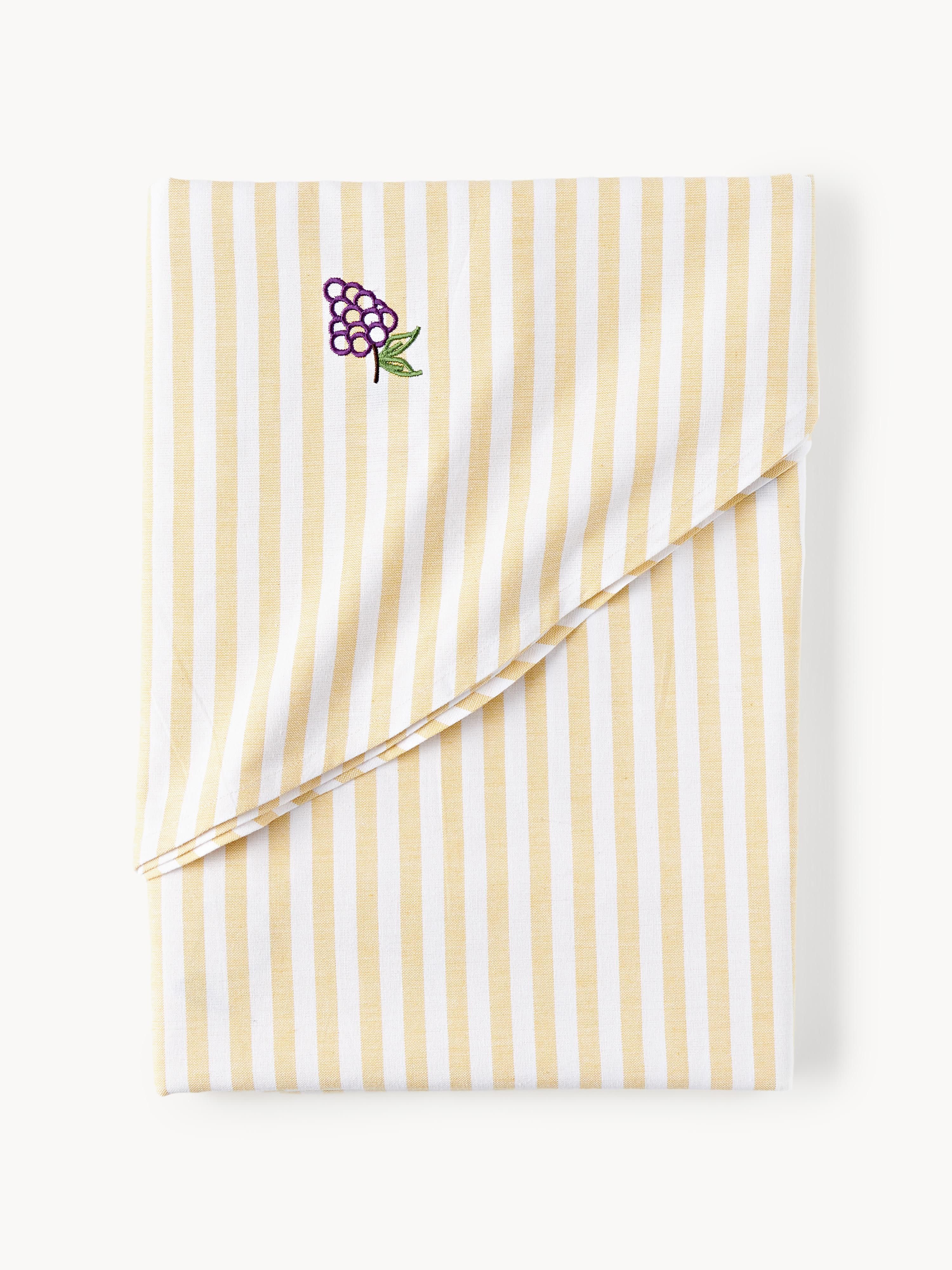 Gestreifte runde Tischdecke Melony mit gestickten Motiven
