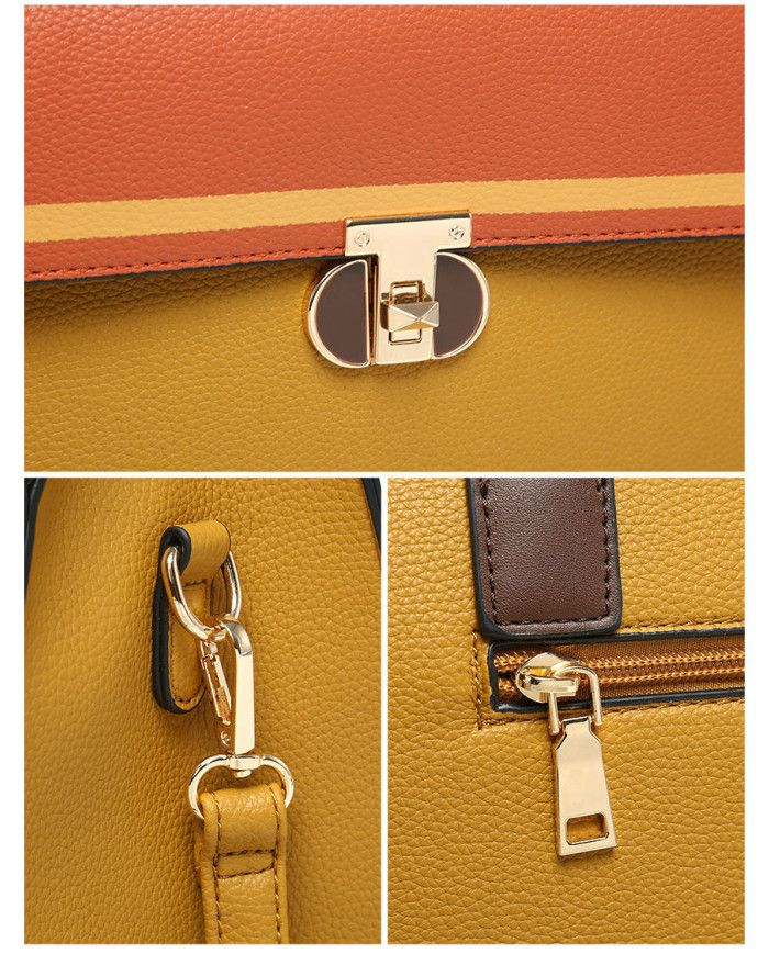 JFY Twist Lock Top Zipped Colourblock Tote Bag