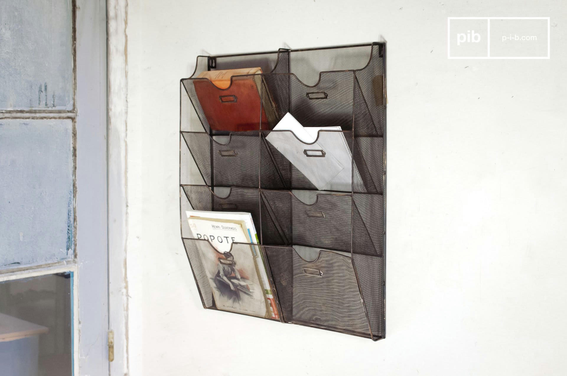 GRILLAGE - Porte-document mural en métal gris